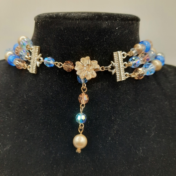 Vintage Vendome Crystal and Blue Glass Bead Jewelry set - Picture 5 of 13